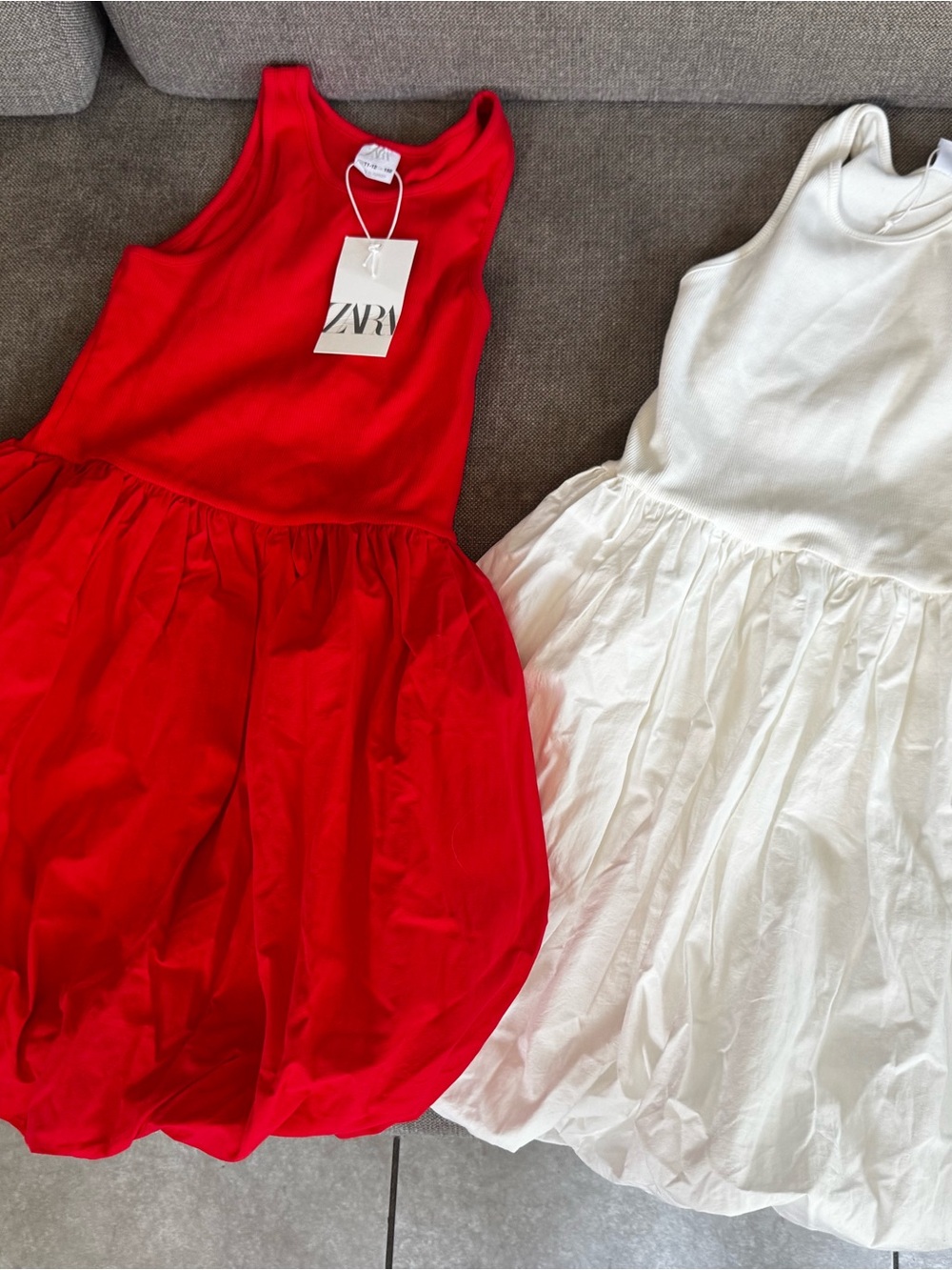 Zara Red and white Sleeveless Bubble Skirt Dresses